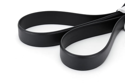 stitching front view of the AAMIR Basic Auto Golden Logo Belt in Black. Shop Online Today.
